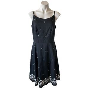 Ann Taylor Sleeveless Floral Embroidered Dress Fit & Flare Black Sz 10